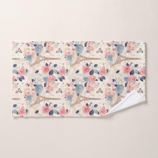 Blume und Pariser Reisemuster des Eiffelturms Badhandtuch Set (Handtuch)