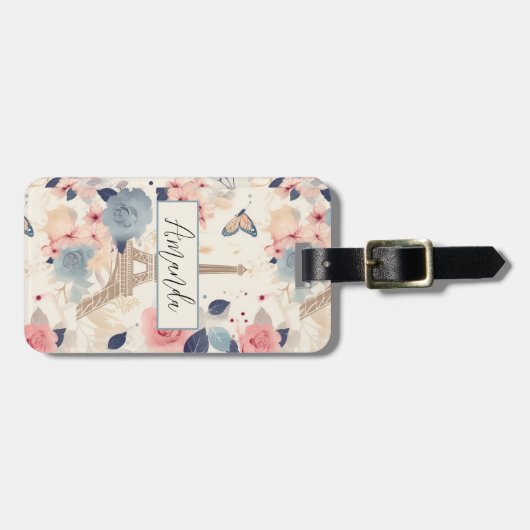 Blume und Pariser Reisemuster des Eiffelturms Gepäckanhänger (Vorderseite horizontal)