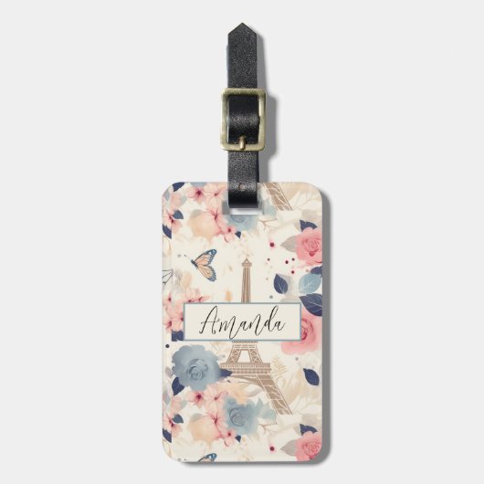 Blume und Pariser Reisemuster des Eiffelturms Gepäckanhänger (Vorderseite vertikal)