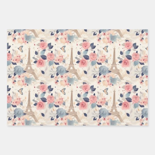 Blume und Pariser Reisemuster des Eiffelturms Geschenkpapier Set (Vorderseite 3)