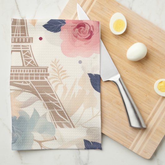 Blume und Pariser Reisemuster des Eiffelturms Geschirrtuch (Viertel Falte)