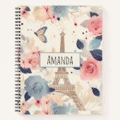 Blume und Pariser Reisemuster des Eiffelturms Notizblock (Vorderseite)