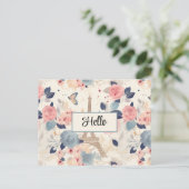Blume und Pariser Reisemuster des Eiffelturms Postkarte (Stehend Vorderseite)