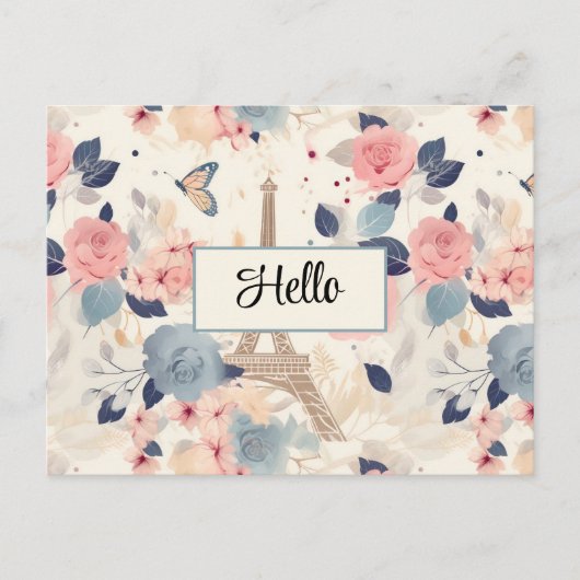Blume und Pariser Reisemuster des Eiffelturms Postkarte (Vorderseite)