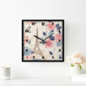 Blume und Pariser Reisemuster des Eiffelturms Quadratische Wanduhr (Zuhause)