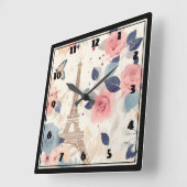 Blume und Pariser Reisemuster des Eiffelturms Quadratische Wanduhr (Winkel)