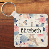 Blume und Pariser Reisemuster des Eiffelturms Schlüsselanhänger (Vorderseite)