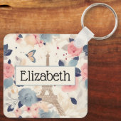 Blume und Pariser Reisemuster des Eiffelturms Schlüsselanhänger (Rückseite)