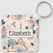 Blume und Pariser Reisemuster des Eiffelturms Schlüsselanhänger (Rückseite)