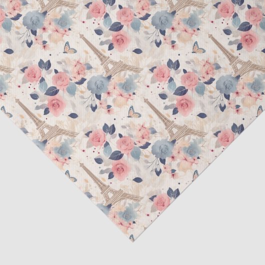 Blume und Pariser Reisemuster des Eiffelturms Seidenpapier (Ausschnitt)