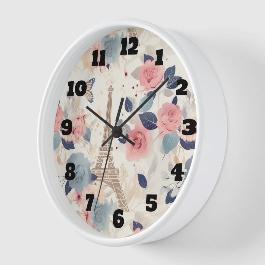 Blume und Pariser Reisemuster des Eiffelturms Uhr (Winkel)