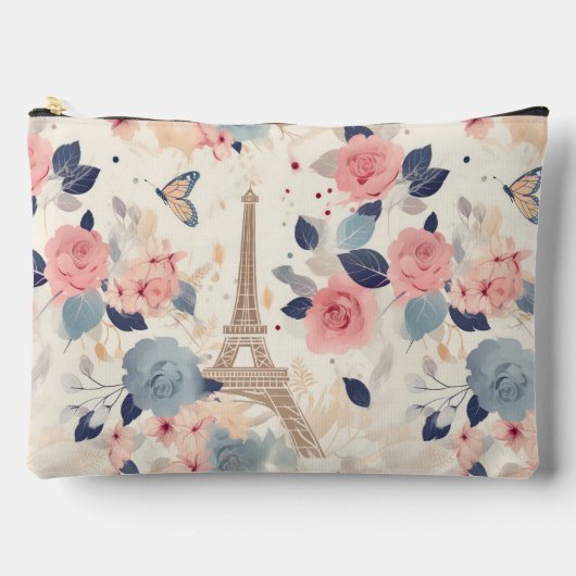 Blume und Pariser Reisemuster des Eiffelturms Zubehörtasche (Vorderseite)