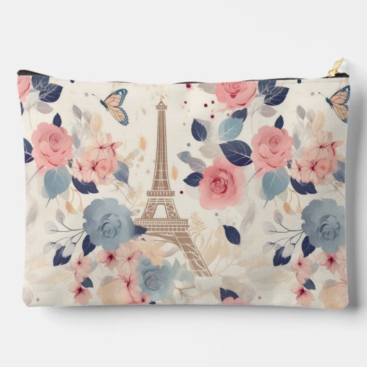 Blume und Pariser Reisemuster des Eiffelturms Zubehörtasche (Rückseite)