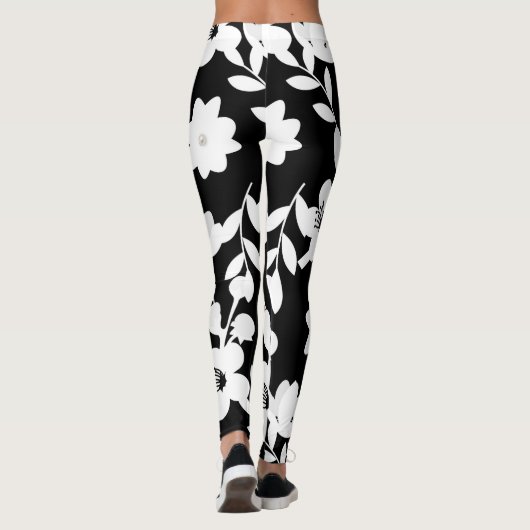 Blume und Perlen auf schwarz Leggings (Rückseite)