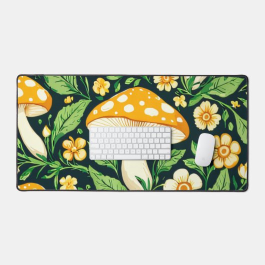 Blume und Pilze aus Grün und Gold Schreibtischunterlage (Tastatur & Maus)