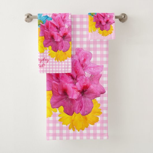 Blume und Pink Gingham Badhandtuch Set (Insitu)