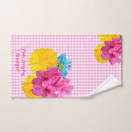 Blume und Pink Gingham Badhandtuch Set (Handtuch)