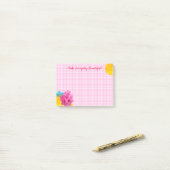 Blume und Pink Gingham Post-it Klebezettel (Auf Schreibtisch)