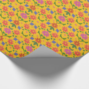 Blume und Polka-Punkte auf gelben Umschlagpapier Geschenkpapier