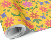 Blume und Polka-Punkte auf gelben Umschlagpapier Geschenkpapier (Rolleneckpunkt)