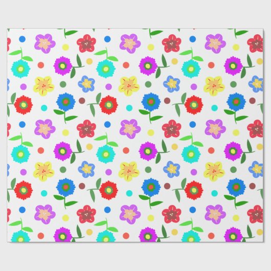 Blume und Polka-Punkte Geschenkpapier (Flach)
