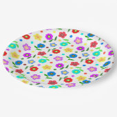 Blume und Polka-Punkte Pappteller (Schrägansicht)