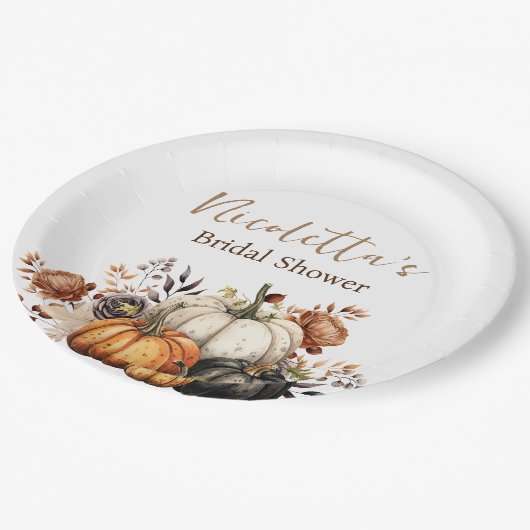 Blume und Pumpkins Herbst Pappteller (Schrägansicht)