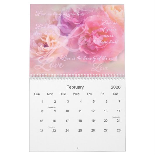 Blume und Quotes Wall Calendar Kalender (Feb 2026)