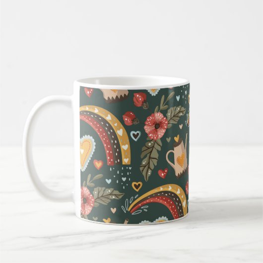 Blume und Rainbows Boho Pattern Kaffeetasse (Links)