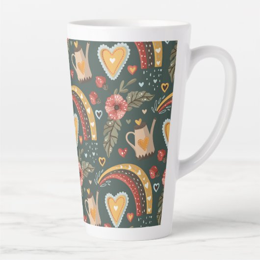 Blume und Rainbows Boho Pattern Milchtasse (Rechts)