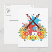 Blume und rosa Gitarren Postkarte (Vorne/Hinten)