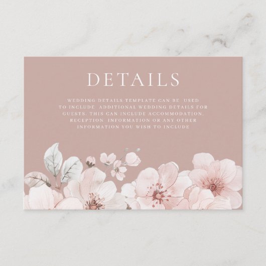 Blume und Rosa Hochzeitsdetails Begleitkarte (Vorderseite)