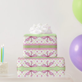 Blume und rosa Libellen Geschenkpapier