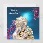 Blume und rosa Wirbel in blau, süß 16 Party Einladung (Vorderseite)