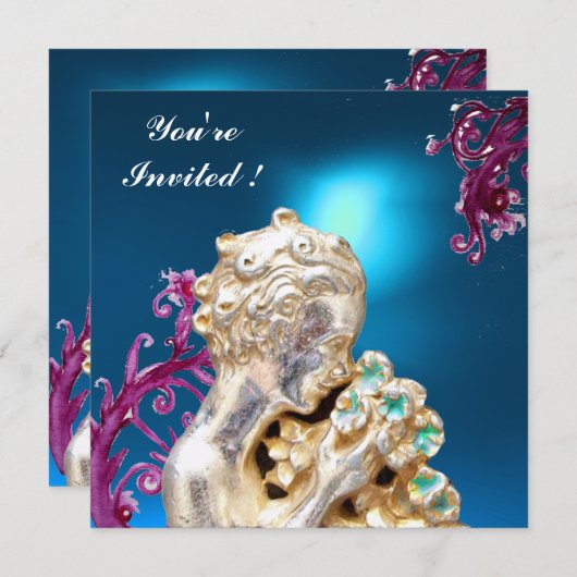 Blume und rosa Wirbel in blau, süß 16 Party Einladung (Vorne/Hinten)