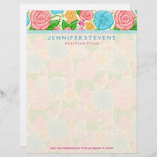 Blume und Rose in rosa Blau und Beige Briefbogen (Vorne/Hinten)