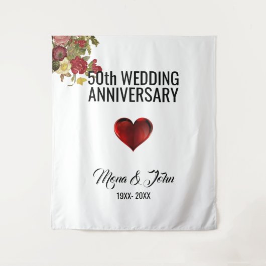 Blume und Rotes Herz Wandteppich (Vorderseite)