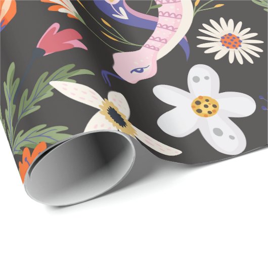 Blume- und Schlangen-Schleifpapier Geschenkpapier (Rolleneckpunkt)