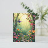 Blume und Schmetterling im verzauberten Regenwald Postkarte (Stehend Vorderseite)