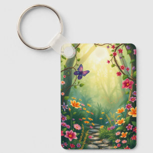 Blume und Schmetterling im verzauberten Regenwald Schlüsselanhänger