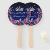 Blume und Schmetterling Quinceanera Blauer Handfäc Fächer (Vorne und Hinten)