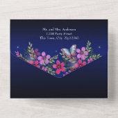 Blume und Schmetterling Quinceanera Blue All In One Einladung (Rückseite)