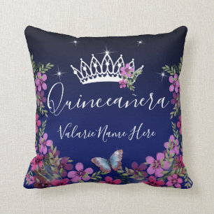 Blume und Schmetterling Quinceanera Blue Kissen