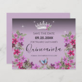 Blume und Schmetterling Quinceanera Save the Date (Vorne/Hinten)