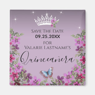 Blume und Schmetterling Quinceanera Save the Date  Magnet