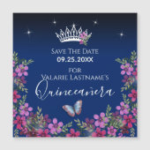 Blume und Schmetterling Quinceanera Save the Date Magnetkarte (Vorderseite)