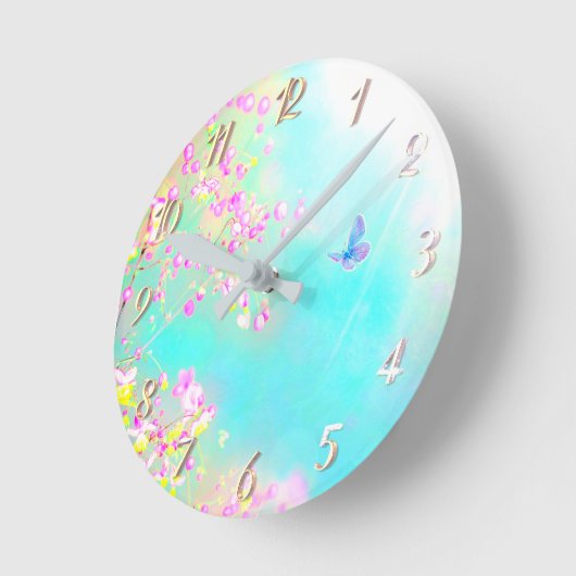 Blume und Schmetterling Runde Wanduhr (Winkel)