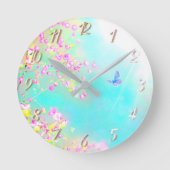 Blume und Schmetterling Runde Wanduhr (Vorderseite)