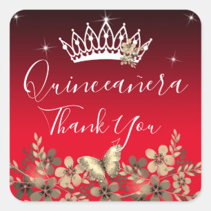 Blume und Schmetterling Vielen Dank Quinceanera Pl Quadratischer Aufkleber