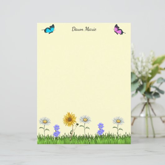 Blume und Schmetterlinge 8,5 x 11 Stationery (Stehend Vorderseite)